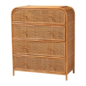 bali & pari Sampit Natural Rattan 4-Drawer Storage Cabinet - Handwoven Cane Displaying Unit with Rounded Frame, Boho Coastal Accent Furniture for Hallway, Living room or Bathroom